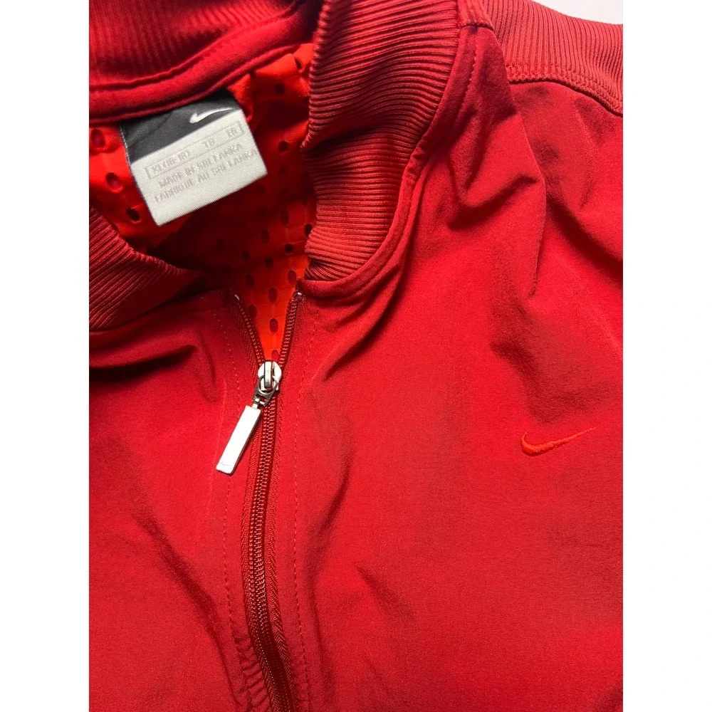 Nike Track Jacket Womens XL Red Full Zip Mesh Lined Ribbed Trim Bomber Style
